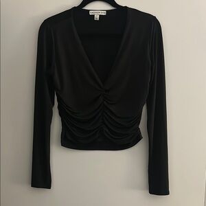 Black Ruched Fitted Crop Blouse